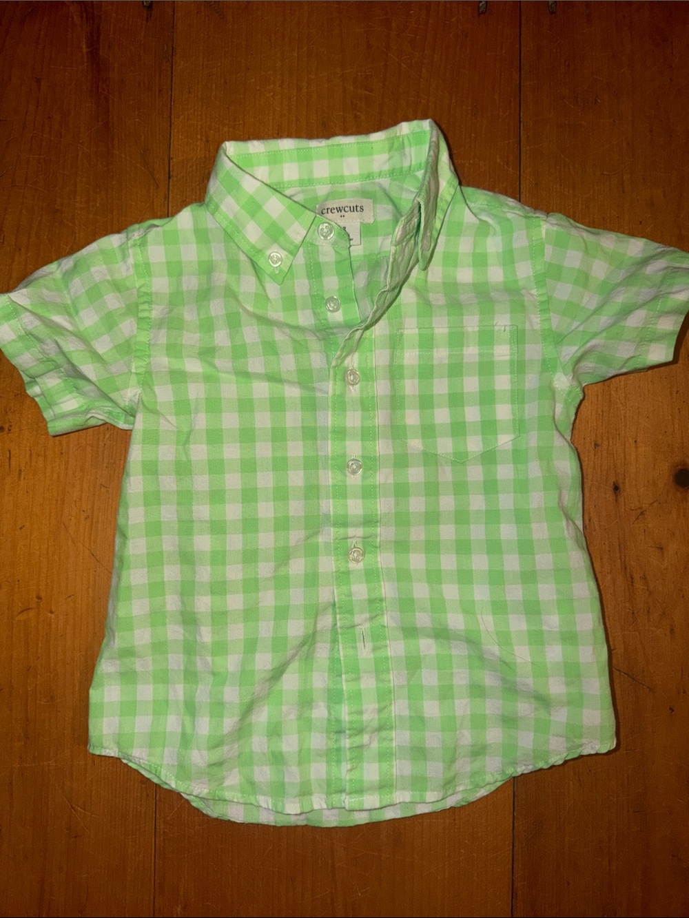 Crewcuts Green and White Gingham Short Sleeve Button-Down Shirt size 2 Toddler